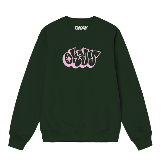 Okay Clothing Brand, Outline, Forest Green, Sweatshirt